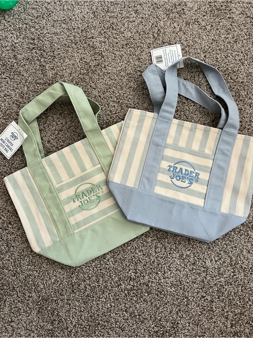 Trader Joe's Blue Stripe Canvas Tote Bag